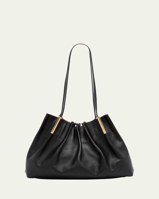 Isadora Ruched East-Wester Leather Tote Bag